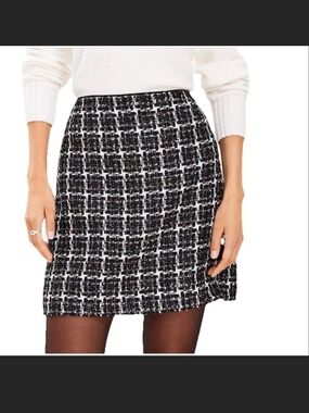LOFT Black and White Tweed Mini Skirt